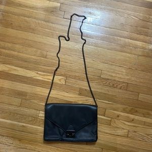 Loeffler Randall black leather crossbody with black chain